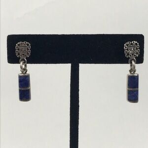 Thick Sterling Silver Aztec Mayan Blue Earrings
